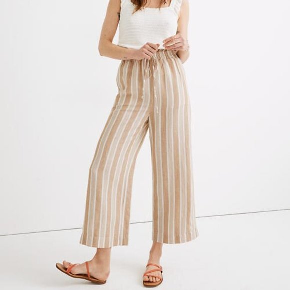 Madewell Pants - Madewell Tan Smocked Huston Wide Leg Cropped Pants